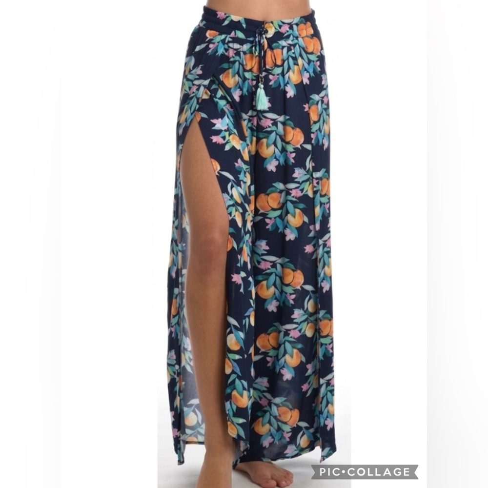 Sunshine 79 La Blanca Coverup Palazzo Pants Blue Floral Front Slit Wide Leg XS